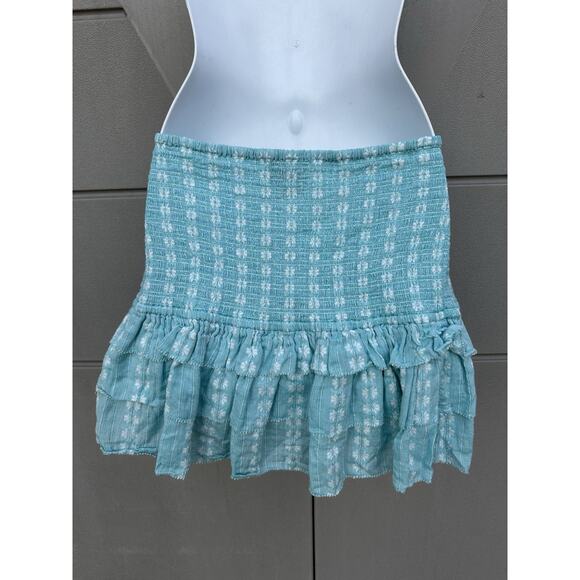 Saylor Womens Celina Smocked Ruffle Mini Skirt Turquoise Sz M Coquette Feminine - Picture 8 of 15